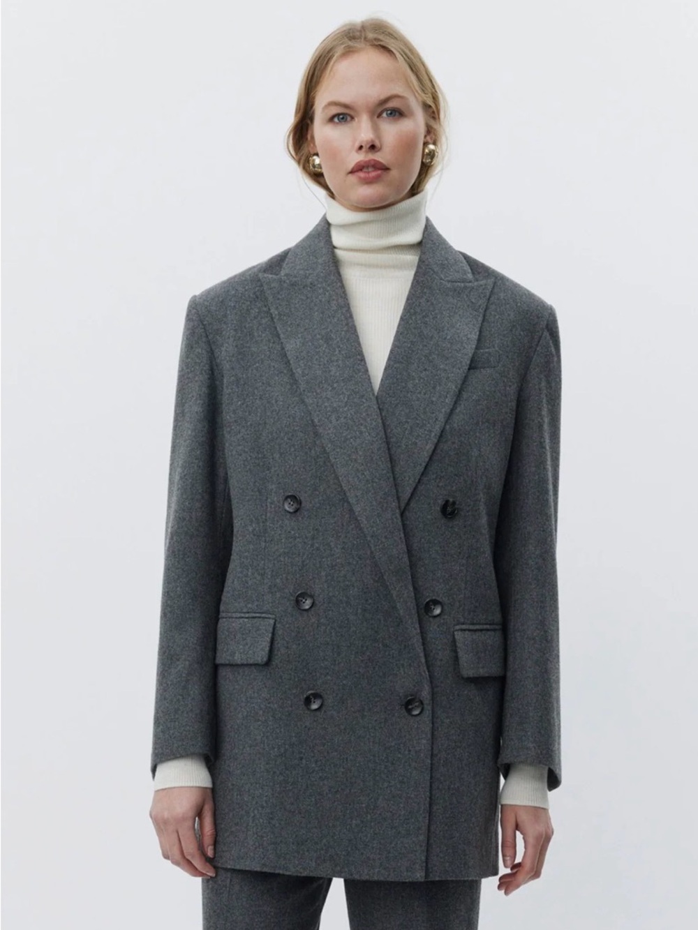 DAY Double-Breasted Wool Blend Blazer Jacket Gray size US 4 NWT